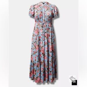 Torrid size 3 (22/24) EUC Floral Puff-Sleeve Maxi Dress in Light Blue and Pink
